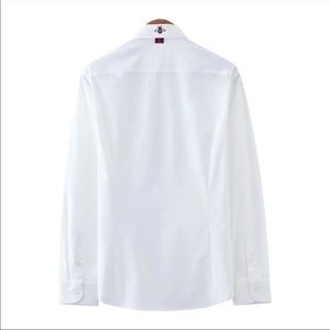 White Fitted Dress Shirt with Bee Detail